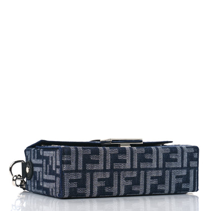 Fendi Fabric Jacquard Reactive Jean Denim Vitello Cover FF Baguette Soft Trunk Blue Black 3 of 7