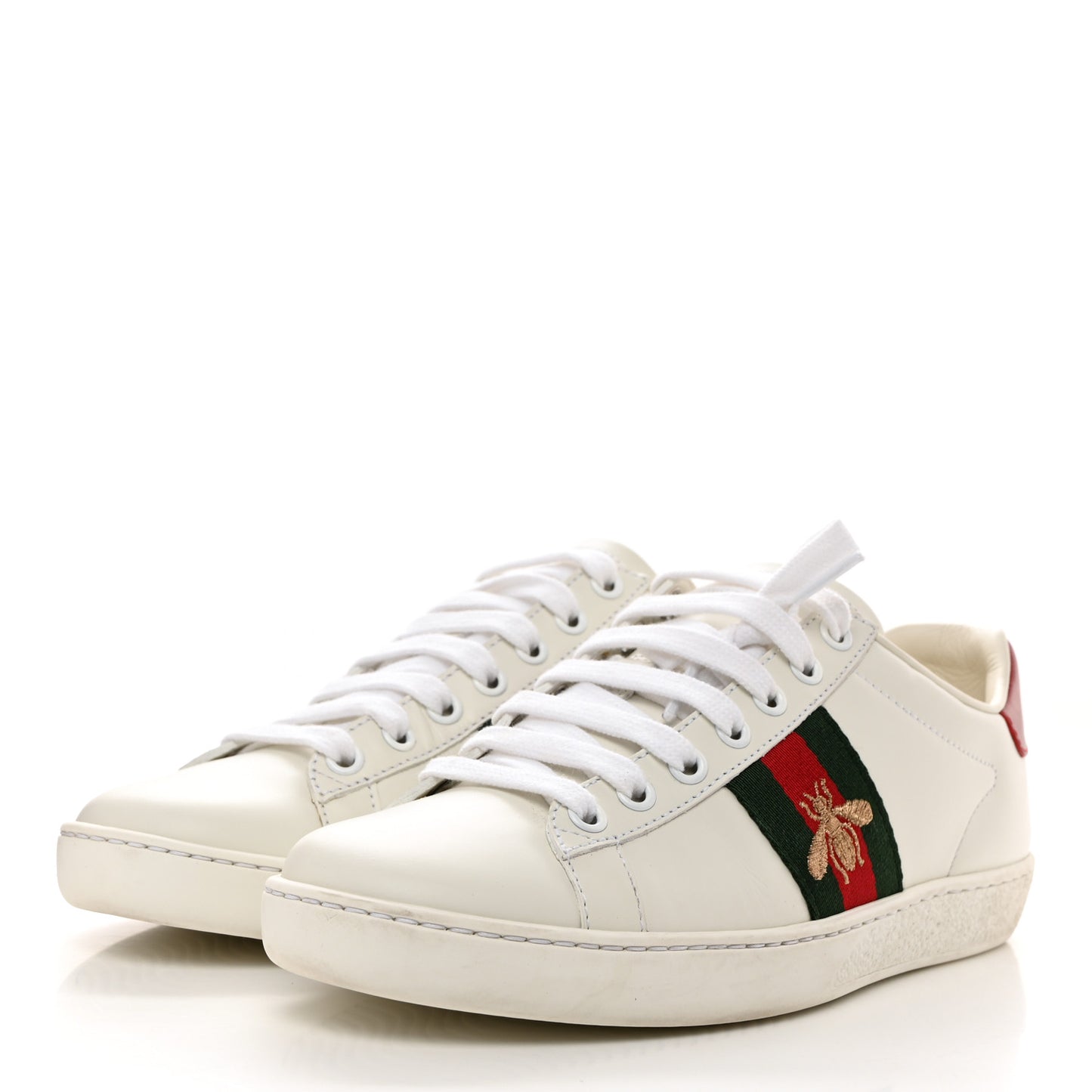 Calfskin Ayers Bee Embroidered Womens Ace Sneakers 36 White Green