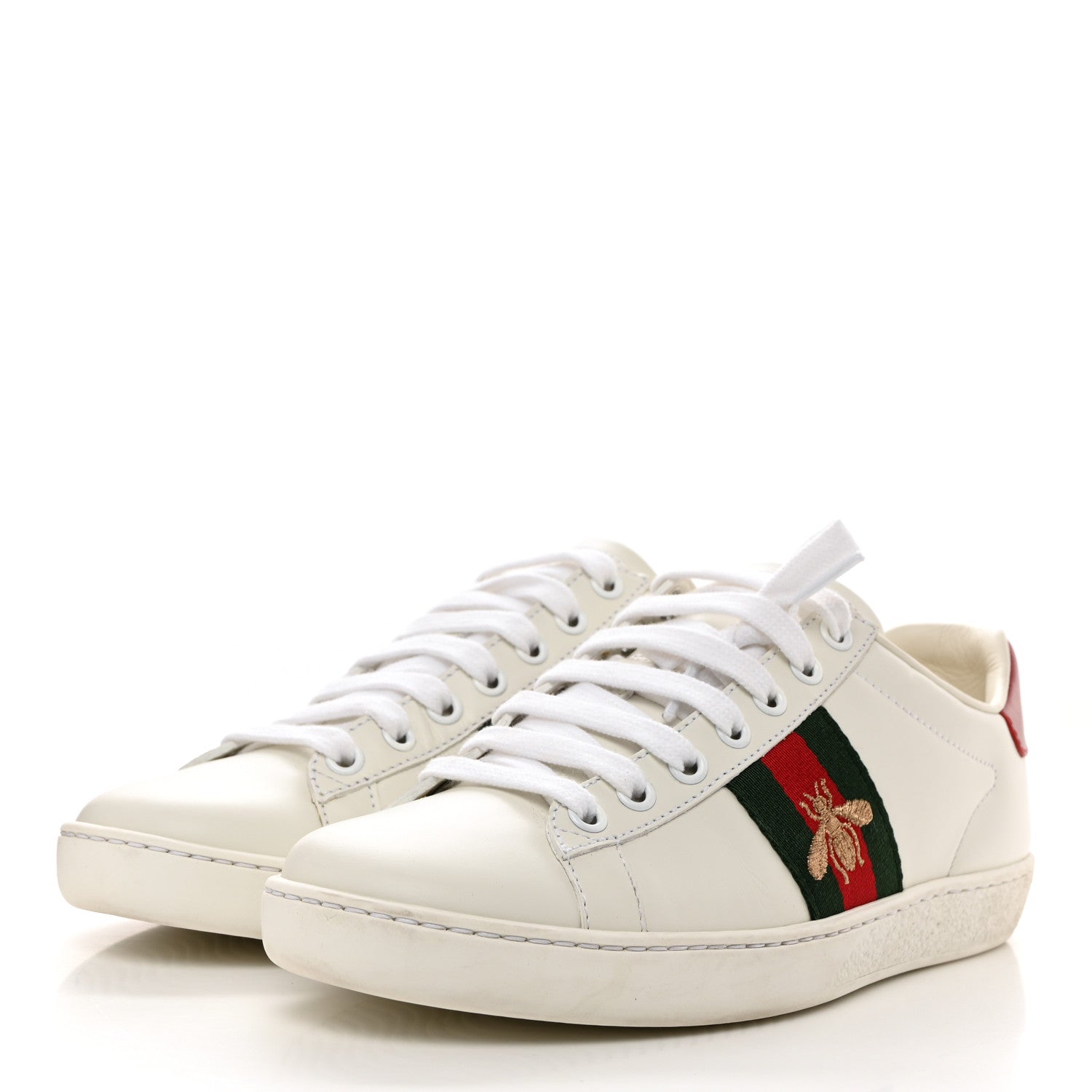 Gucci Calfskin Ayers Bee Embroidered Womens Ace Sneakers 36 White Green 3 of 9
