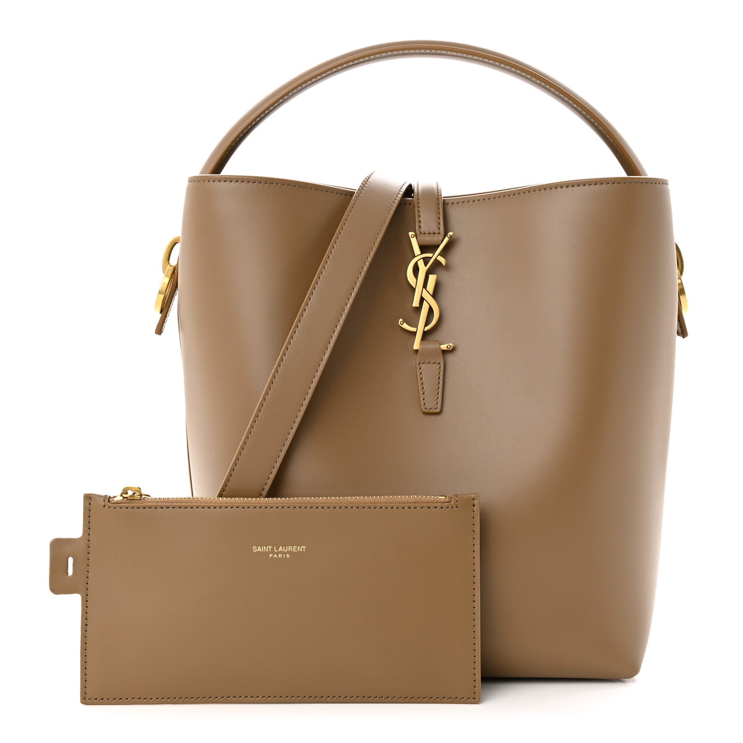 Shiny Calfskin Le 37 Bucket Bag Dark Cork