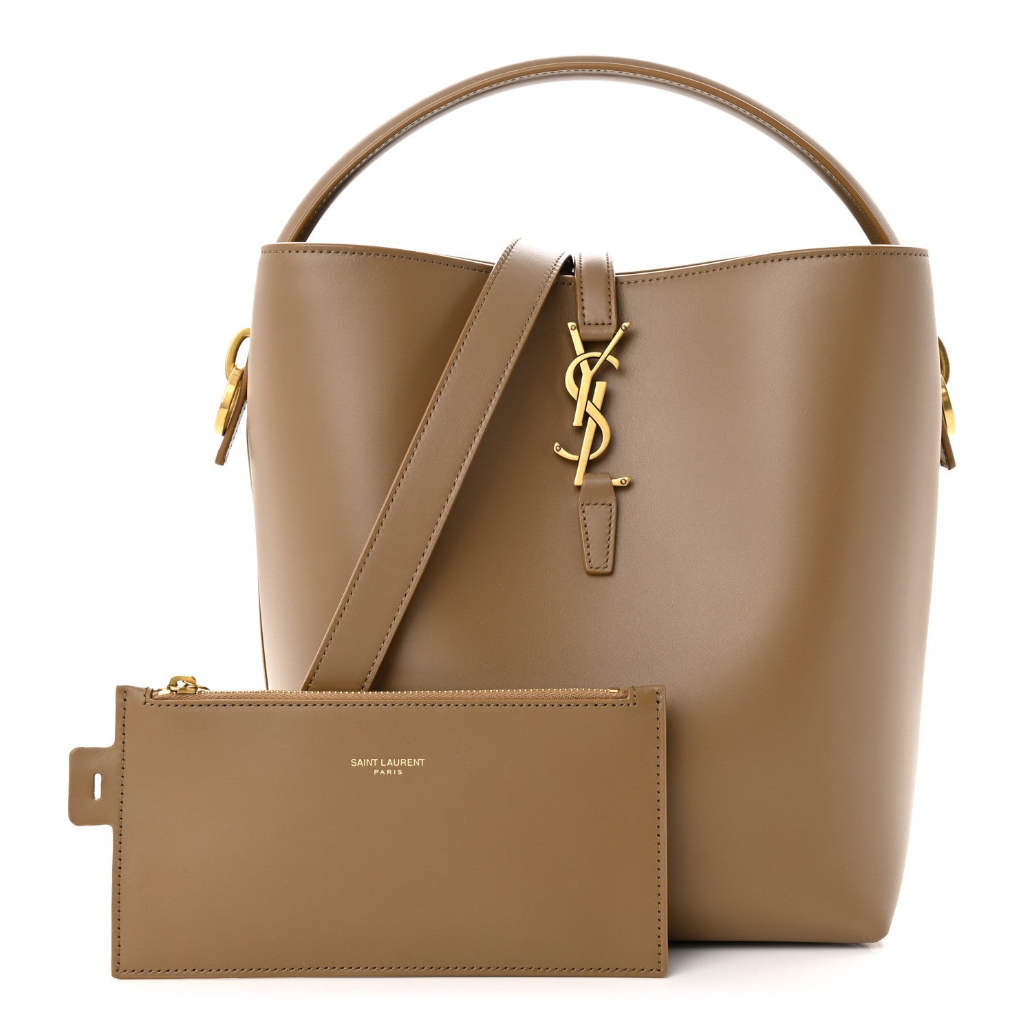 Saint Laurent Shiny Calfskin Le 37 Bucket Bag Dark Cork 1 of 12