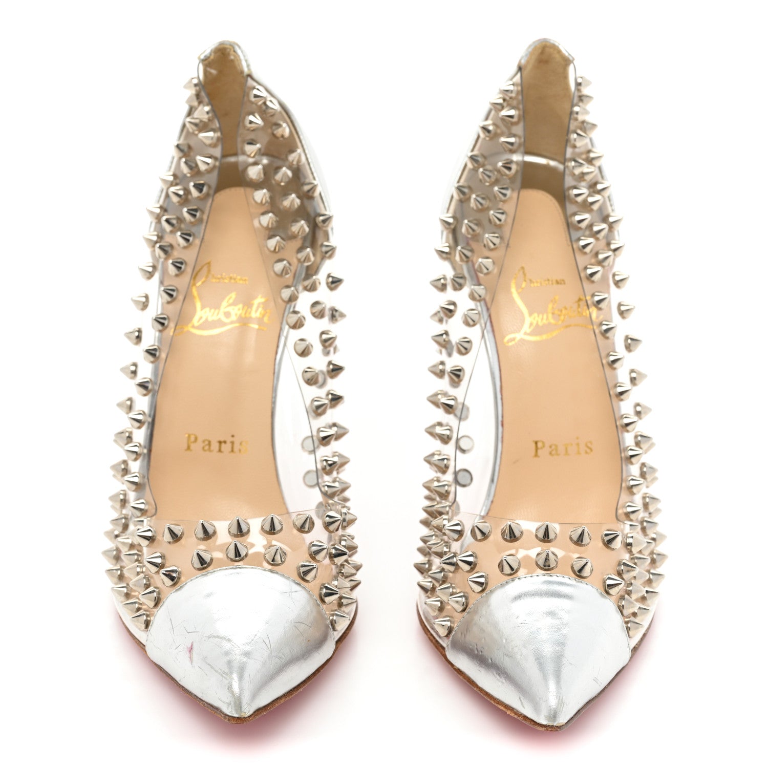 Christian Louboutin PVC Metallic Gloss Spike Me 100 Pumps 38 Silver 2 of 15