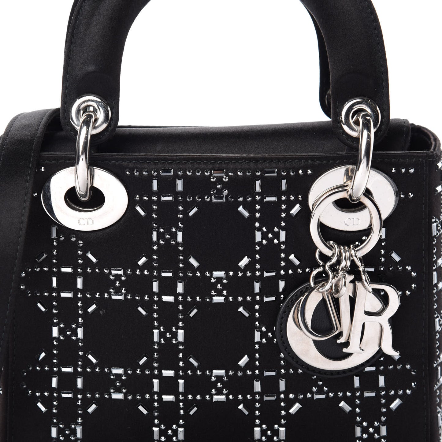 Satin Crystal Cannage Mini Lady Dior Black
