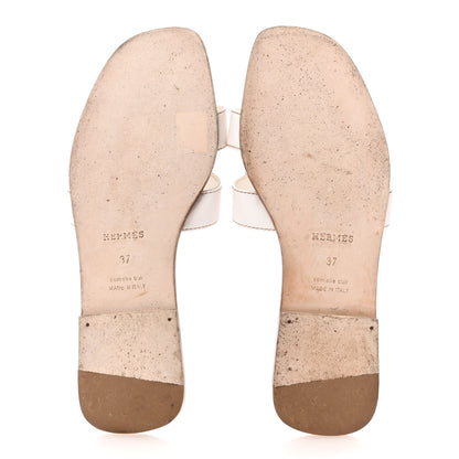 Hermes Box Calfskin Oran Sandals 37 White 6 of 12
