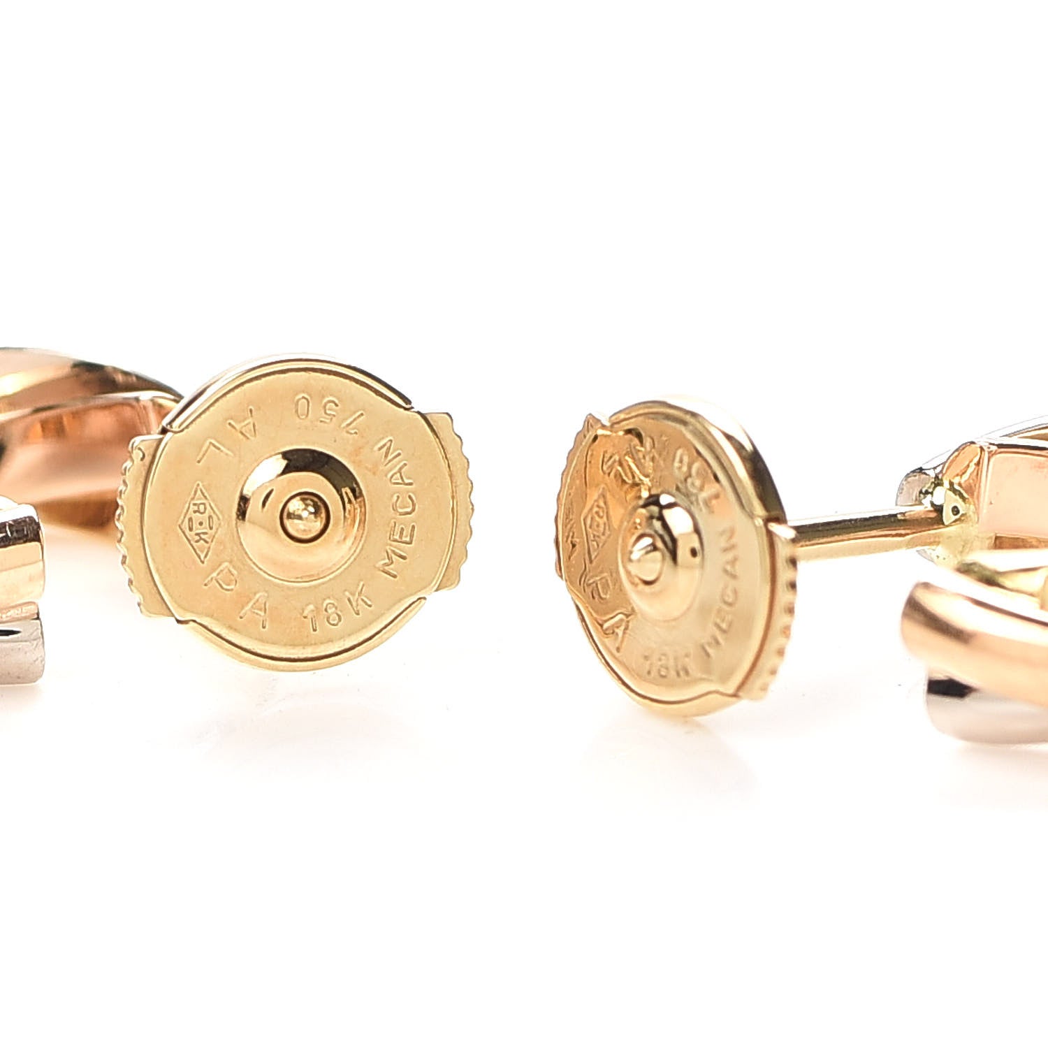Cartier 18K Yellow Pink White Gold Diamond Trinity Hoop Earrings 3 of 5