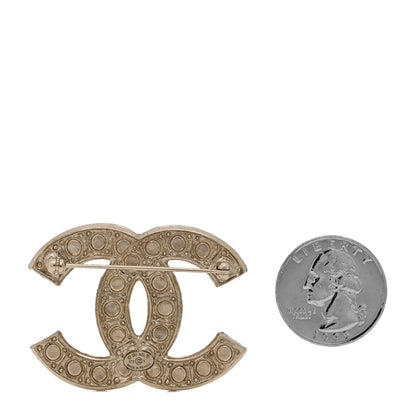 Chanel Metal Crystal Graduated Pearl CC Brooch Gold 2 of 3