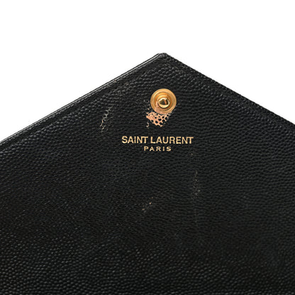 Saint Laurent Grain De Poudre Matelasse Chevron Monogram Envelope Chain Wallet Black 6 of 15