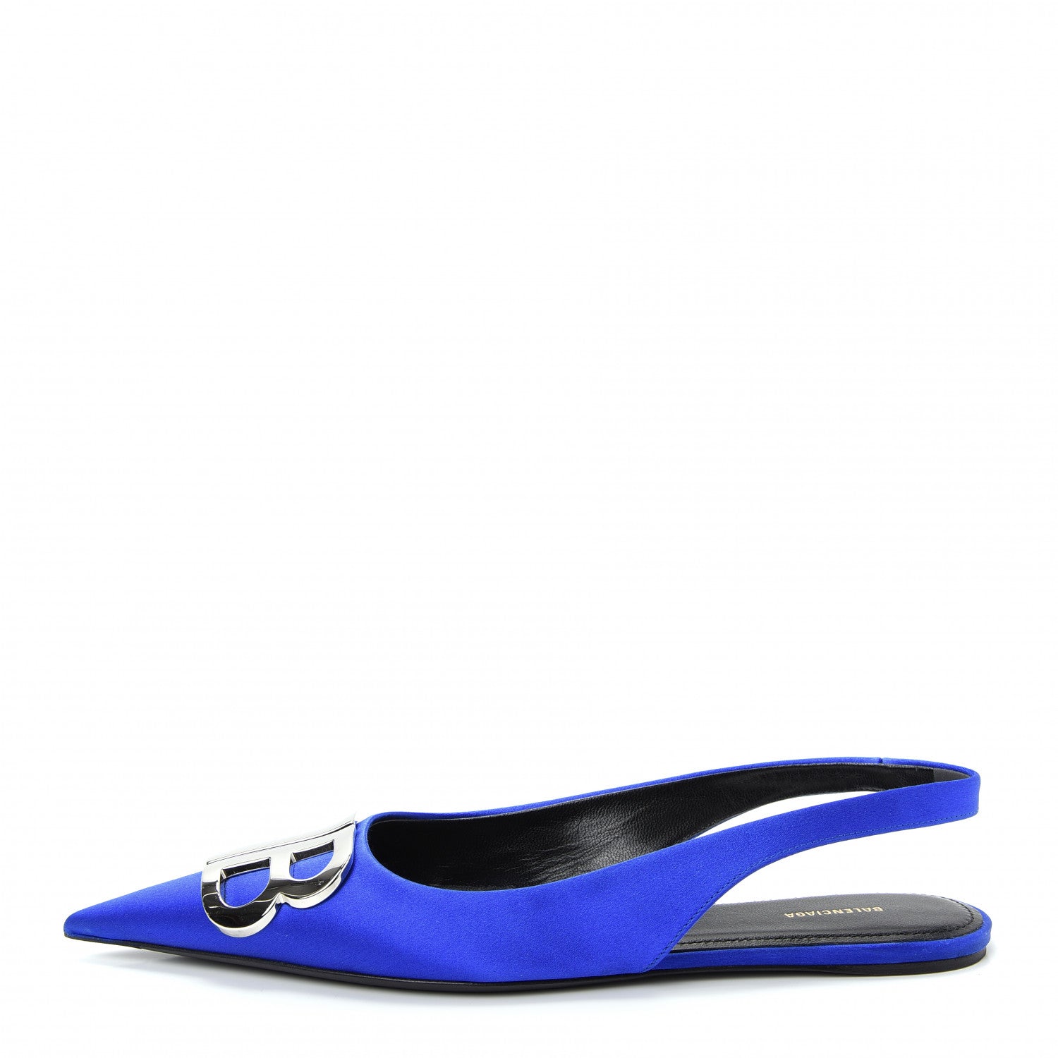 Balenciaga Satin BB Knife Pointy Toe Slingback Flats 36 Bleu 1 of 11