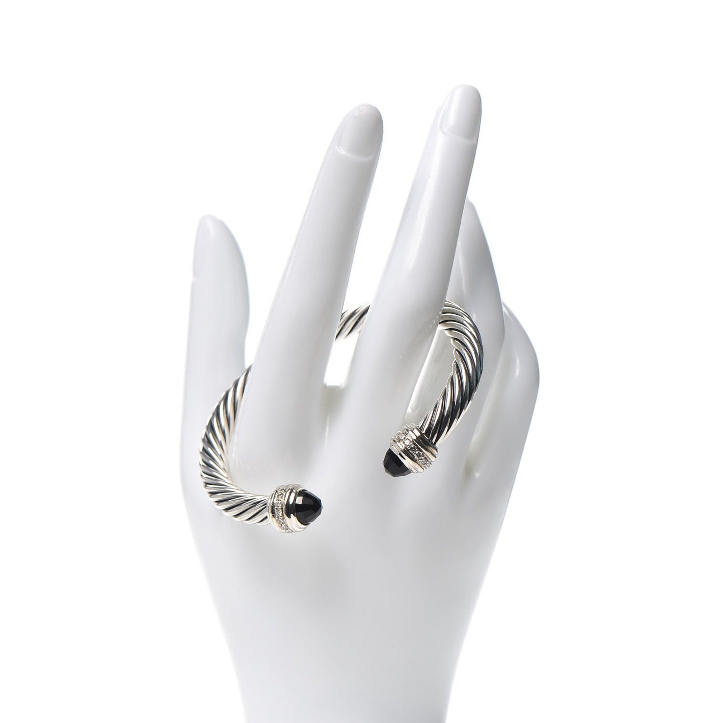 Sterling Silver Diamond Black Onyx 7mm Cable Classics Bracelet