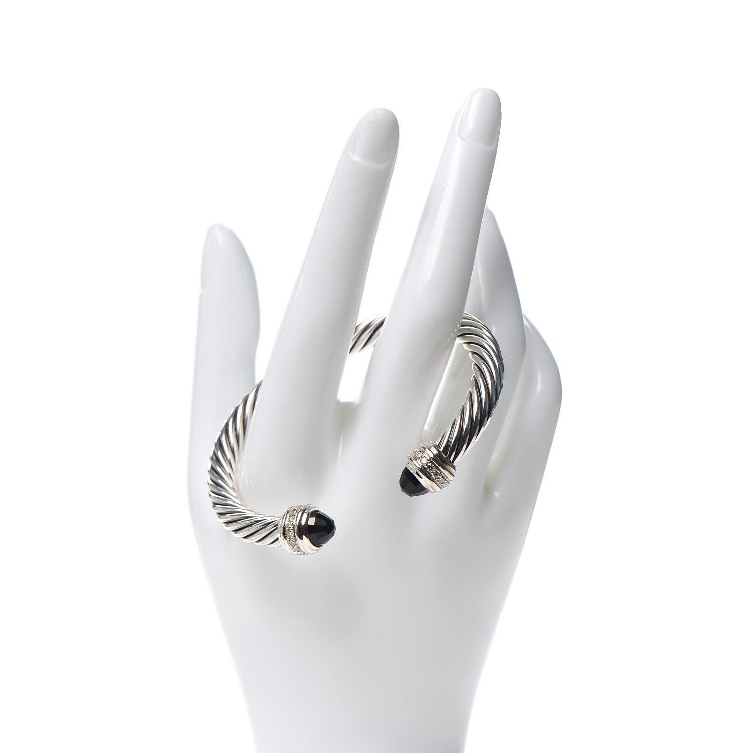 David Yurman Sterling Silver Diamond Black Onyx 7mm Cable Classics Bracelet 2 of 4