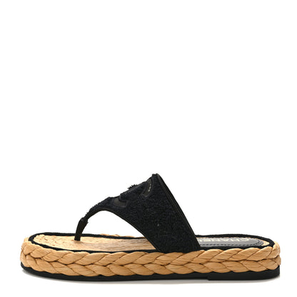 Chanel Terry Cloth Raffia CC Logo Thong Sandals 39 Black 1 of 12