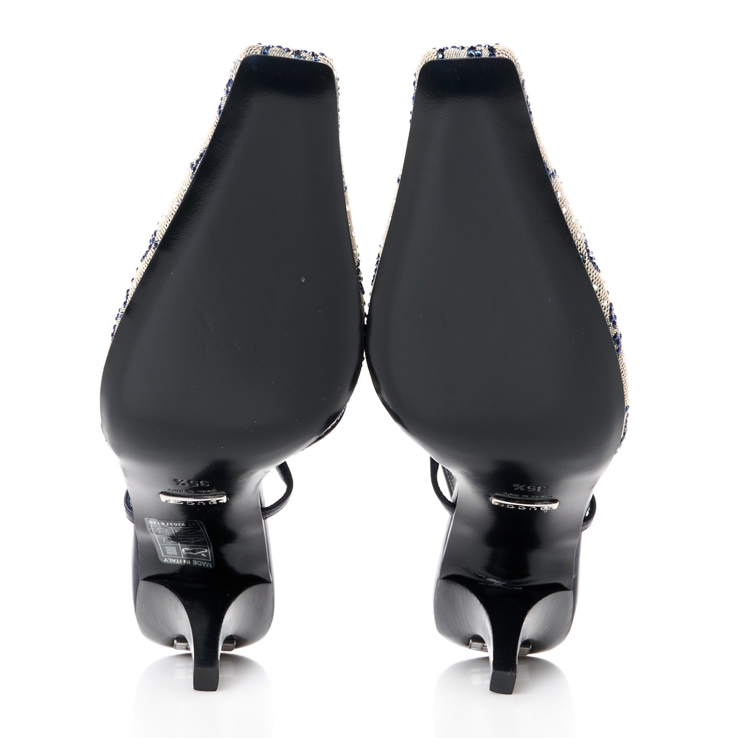 GG Monogram Malaga Kid Crystal Square G 75mm Slingback Pumps 35.5 Beige Blue