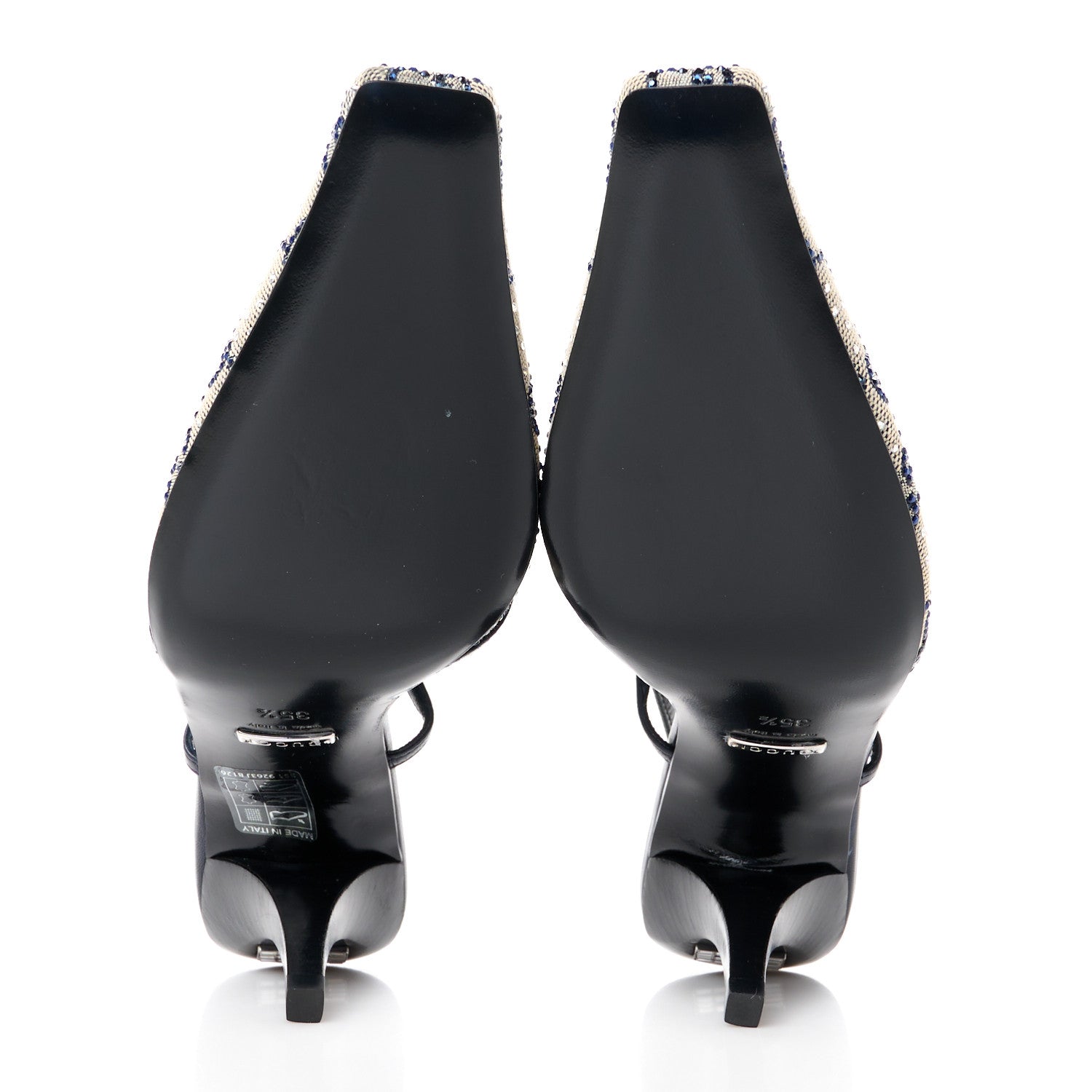 Gucci GG Monogram Malaga Kid Crystal Square G 75mm Slingback Pumps 35.5 Beige Blue 5 of 9