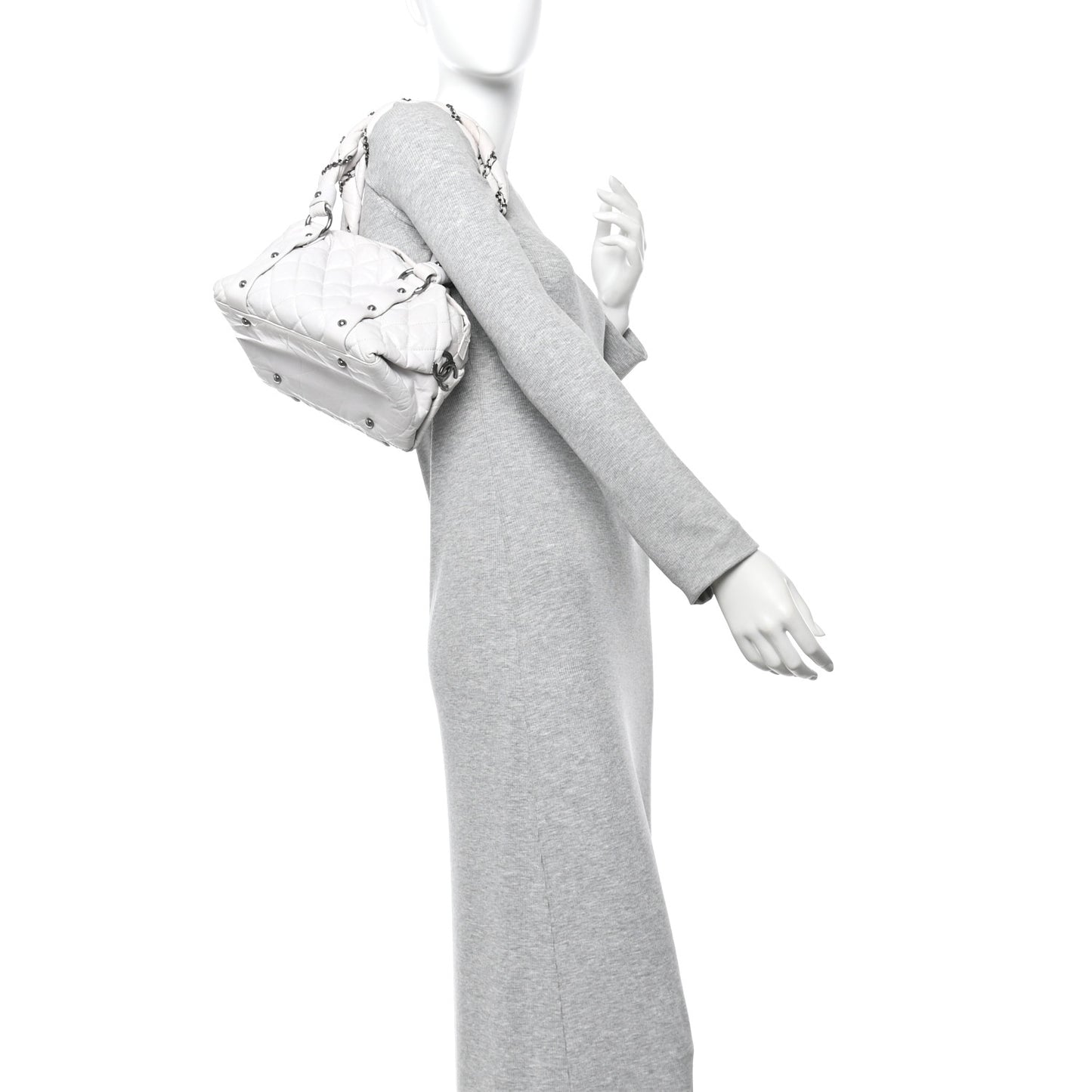Distressed Lambskin Vintage Ligne Lady Braid Small Tote White