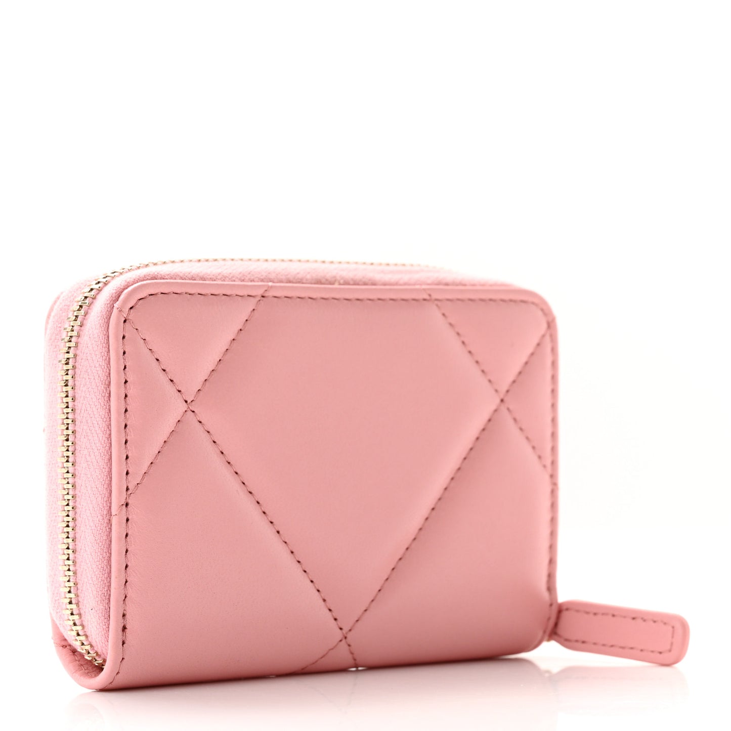 Lambskin Quilted Chanel 19 Zip Around Coin Purse Wallet Light Pink