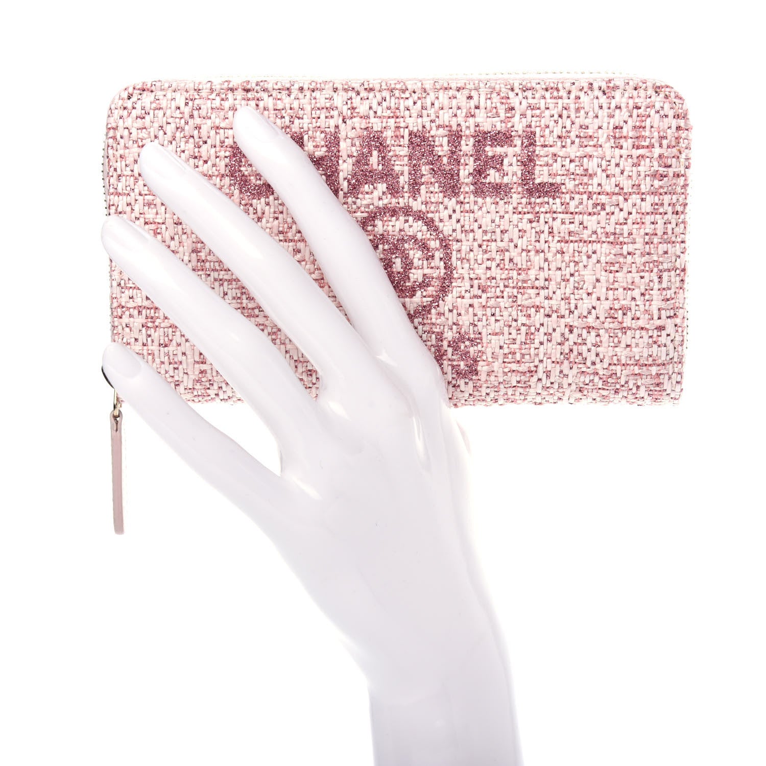 Chanel Lurex Canvas Deauville Medium Zip Around Wallet Pink 2 of 9