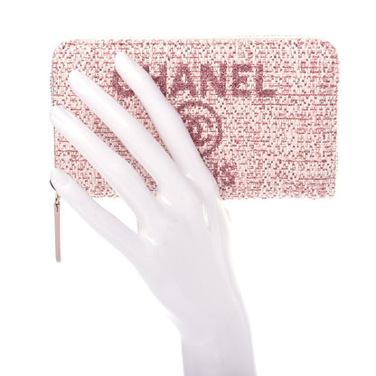 Chanel Lurex Canvas Deauville Medium Zip Around Wallet Pink 2 of 9