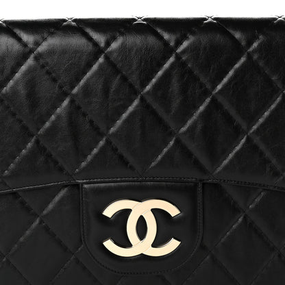 Chanel Shiny Crumpled Calfskin Quilted Large Clutch Black 9 of 13