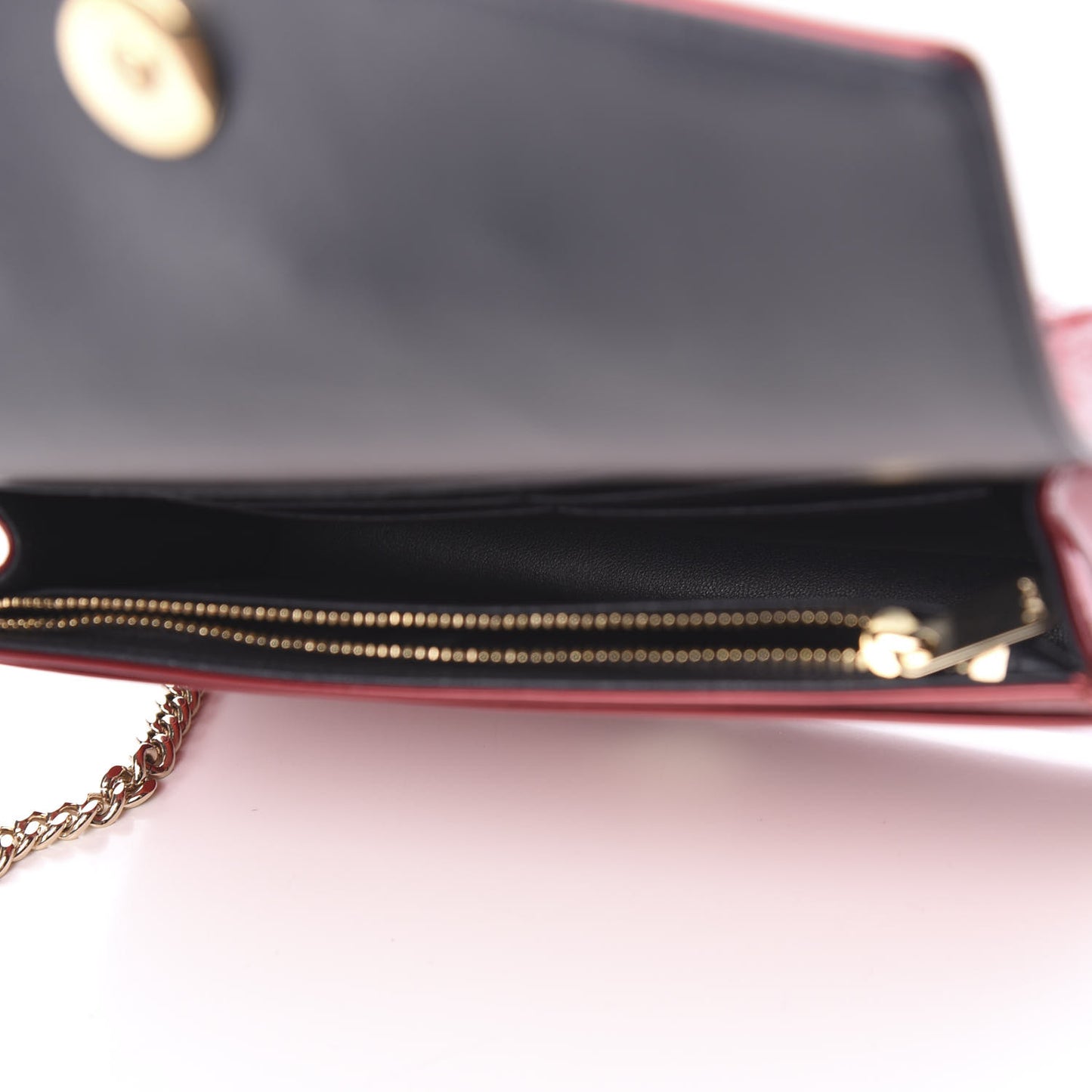 Metallic Patent Micro-Cannage Diorama Wallet on Chain Pouch Red