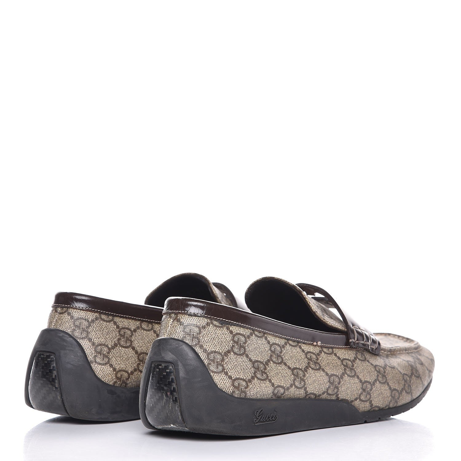 Gucci GG Plus Monogram Calfskin Mens Loafers 9.5 Beige Ebony Brown 4 of 12