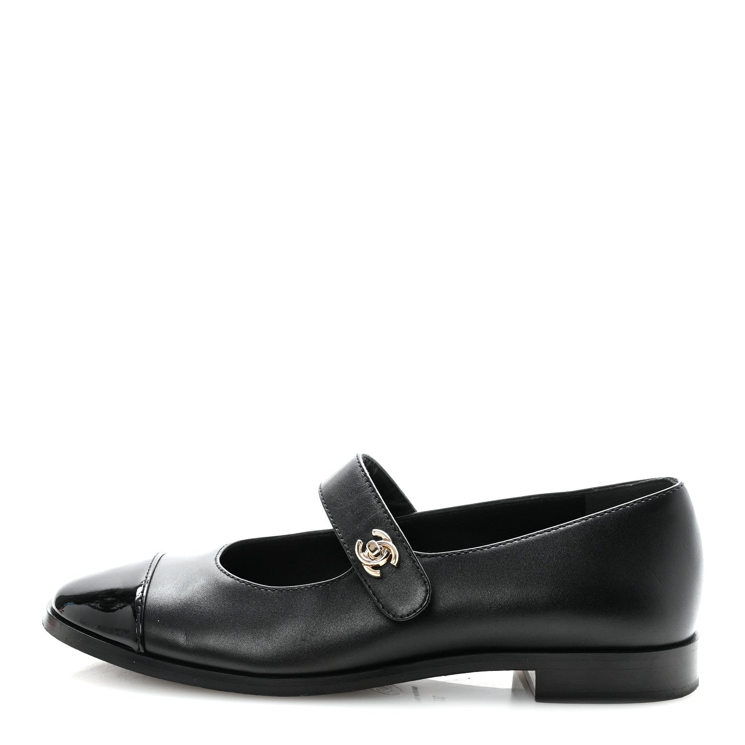 Chanel Calfskin Patent Mary Janes Flats 37 Black 1 of 18