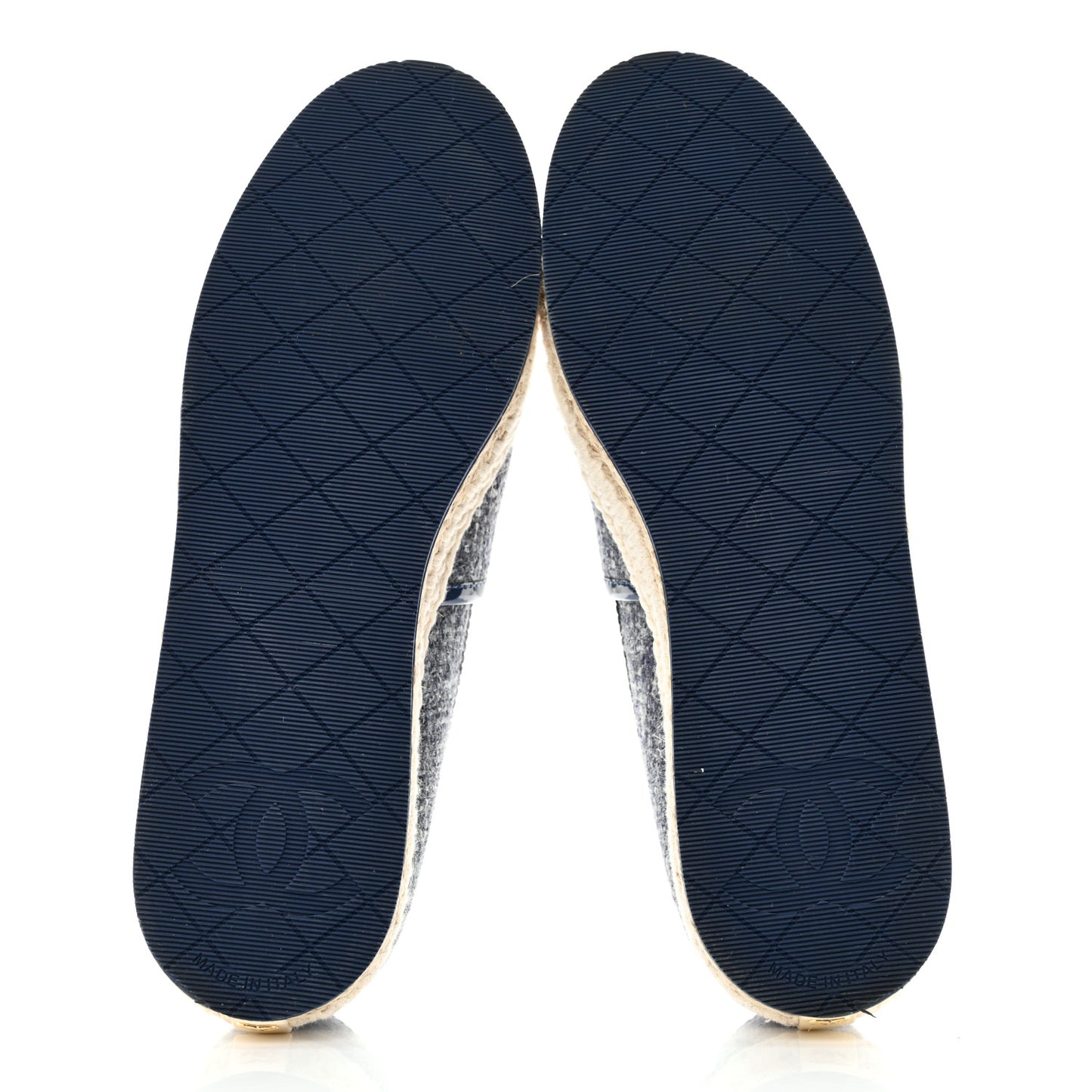 Fabric Patent Calfskin CC Espadrilles 39 Blue