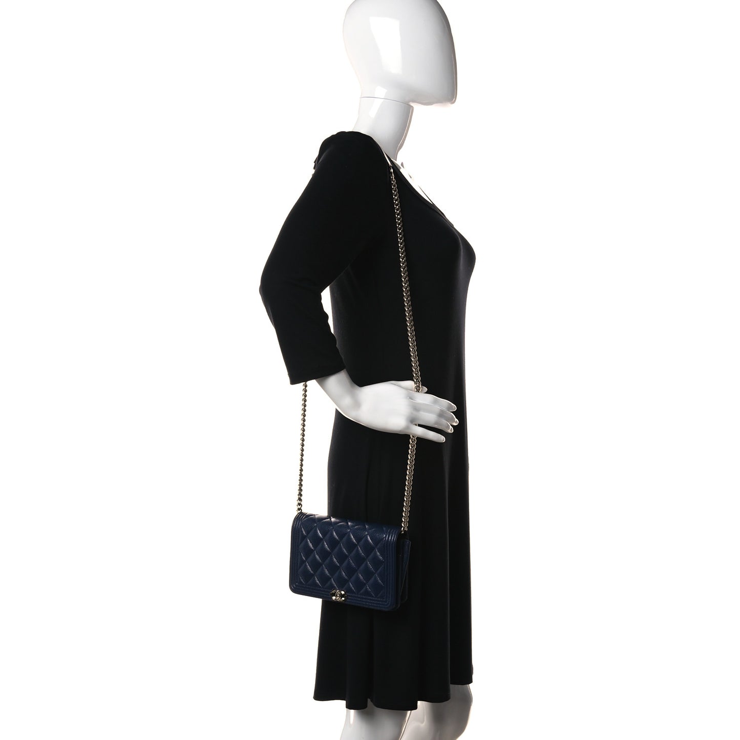 Caviar Quilted Boy Wallet On Chain WOC Navy