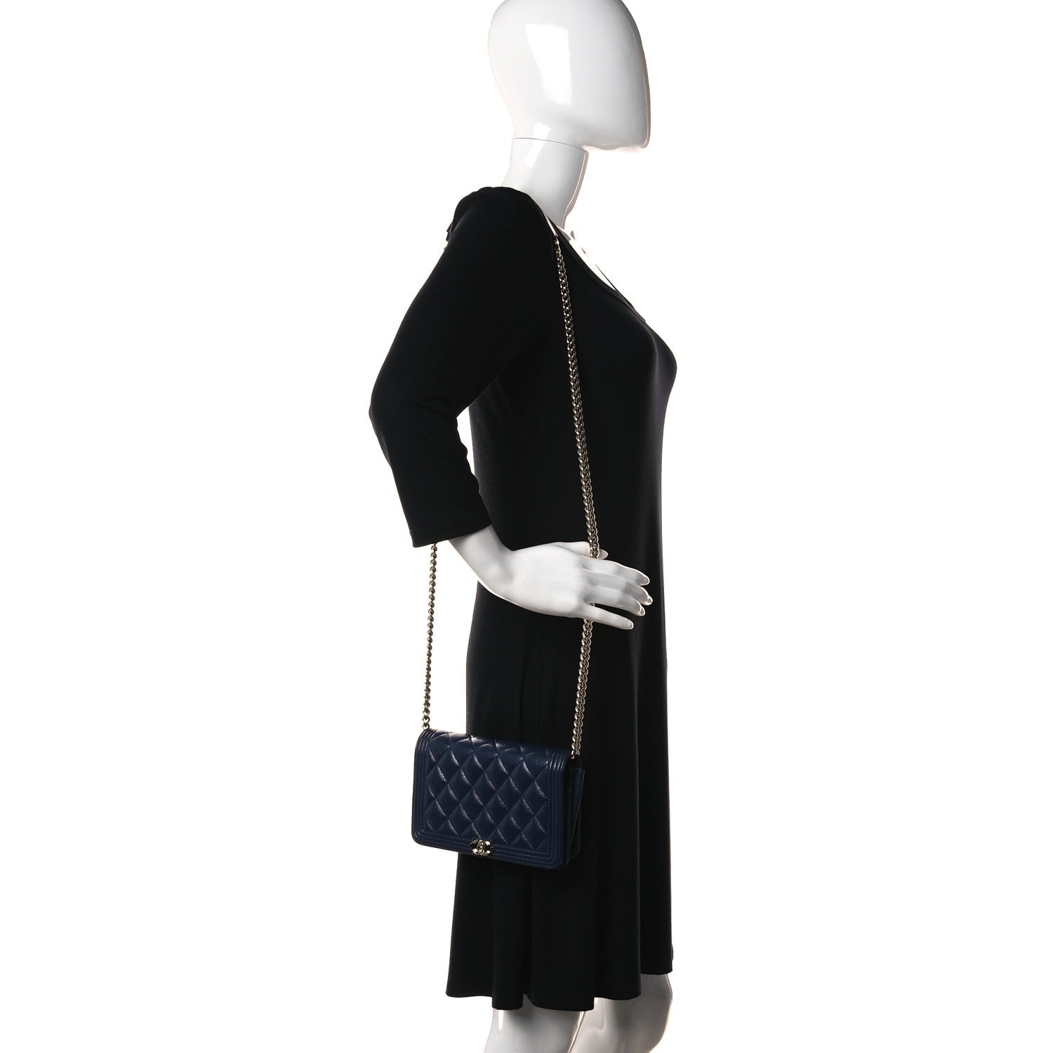 Chanel Caviar Quilted Boy Wallet On Chain WOC Navy 2 of 14