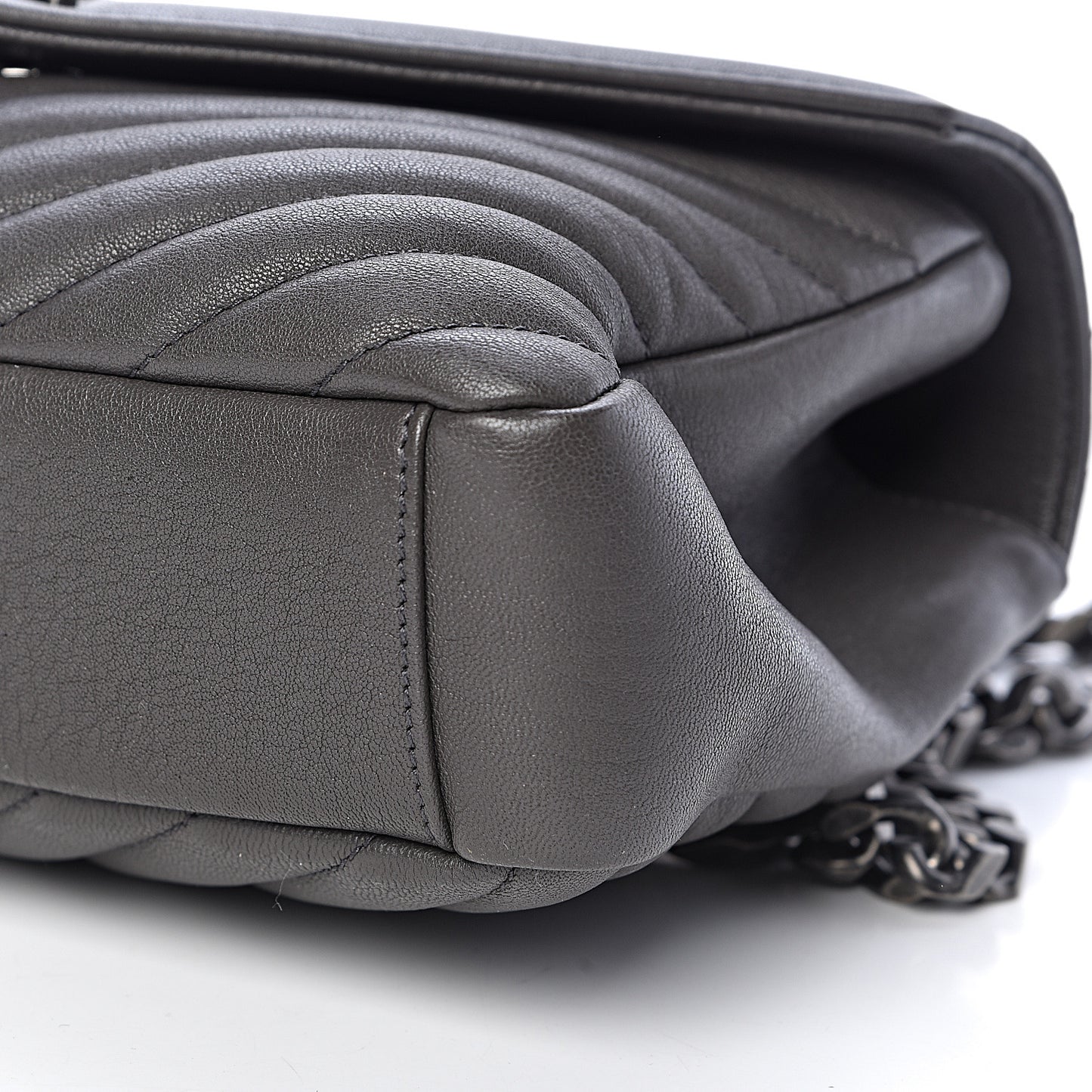 Sheepskin Matelasse Chevron Monogram Medium College Bag Asphalt
