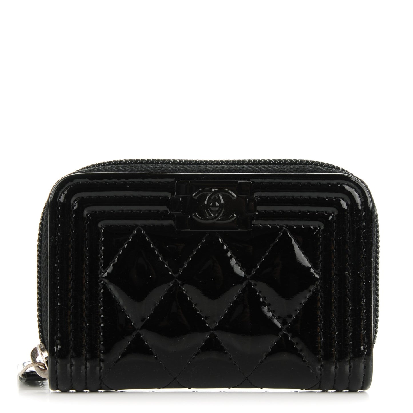 Patent Quilted Boy Zip Around Coin Purse Wallet Black