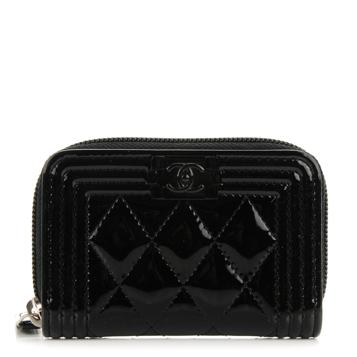 Chanel Patent Quilted Boy Zip Around Coin Purse Wallet Black 1 of 7