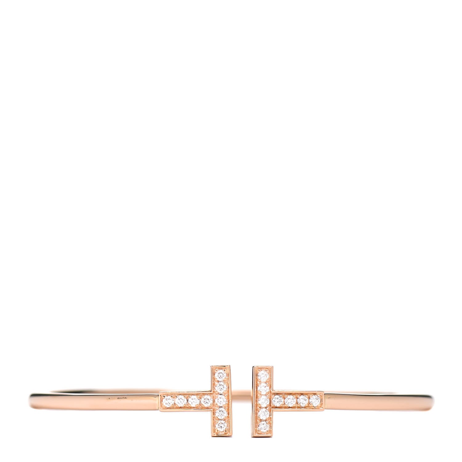 Tiffany 18K Rose Gold Diamond T Wire Bracelet 1 of 5