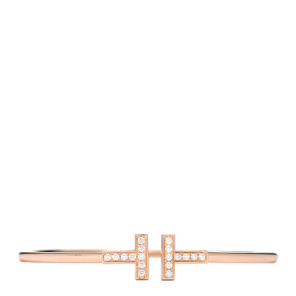 Tiffany 18K Rose Gold Diamond T Wire Bracelet 1 of 5