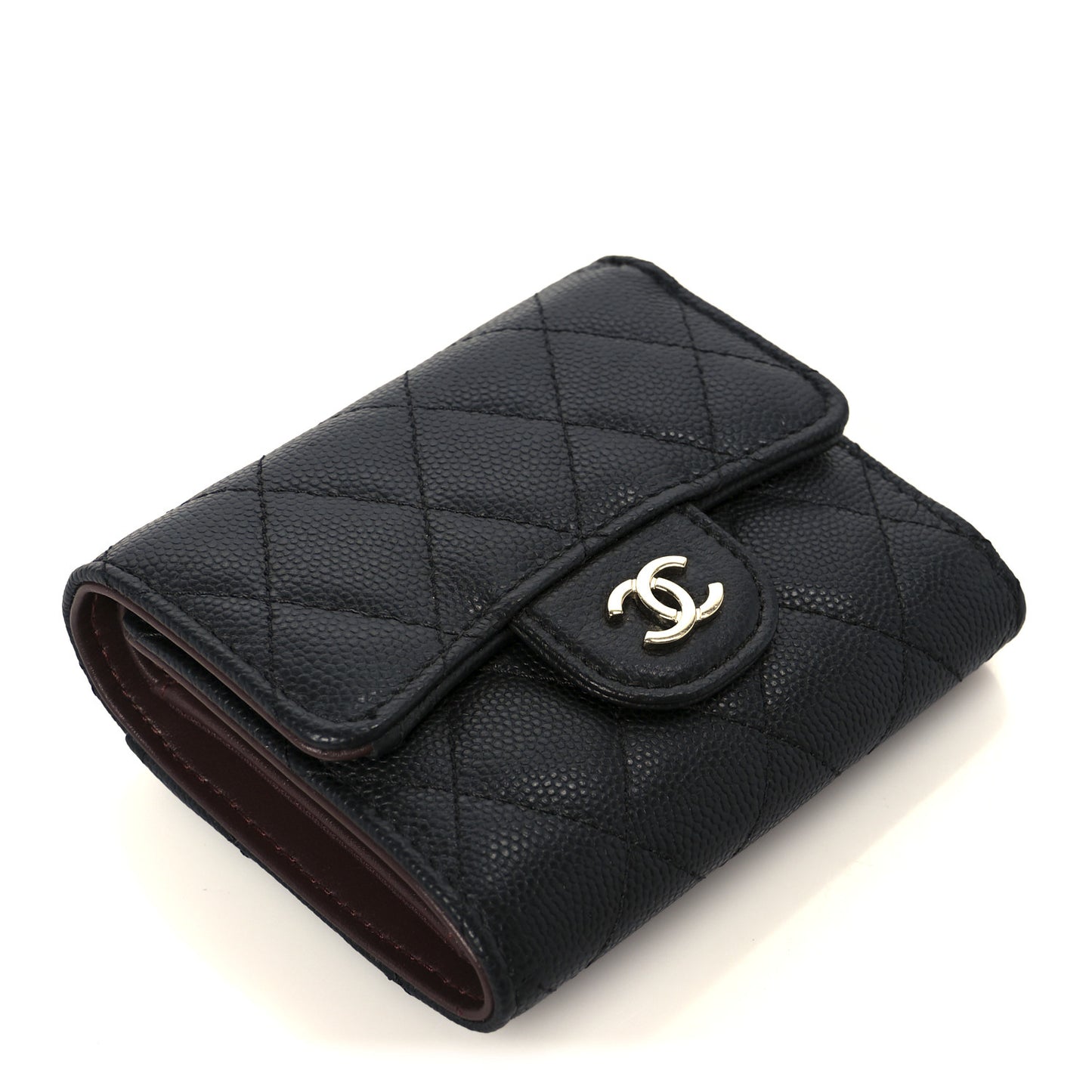 Caviar Quilted Compact Flap Wallet Black