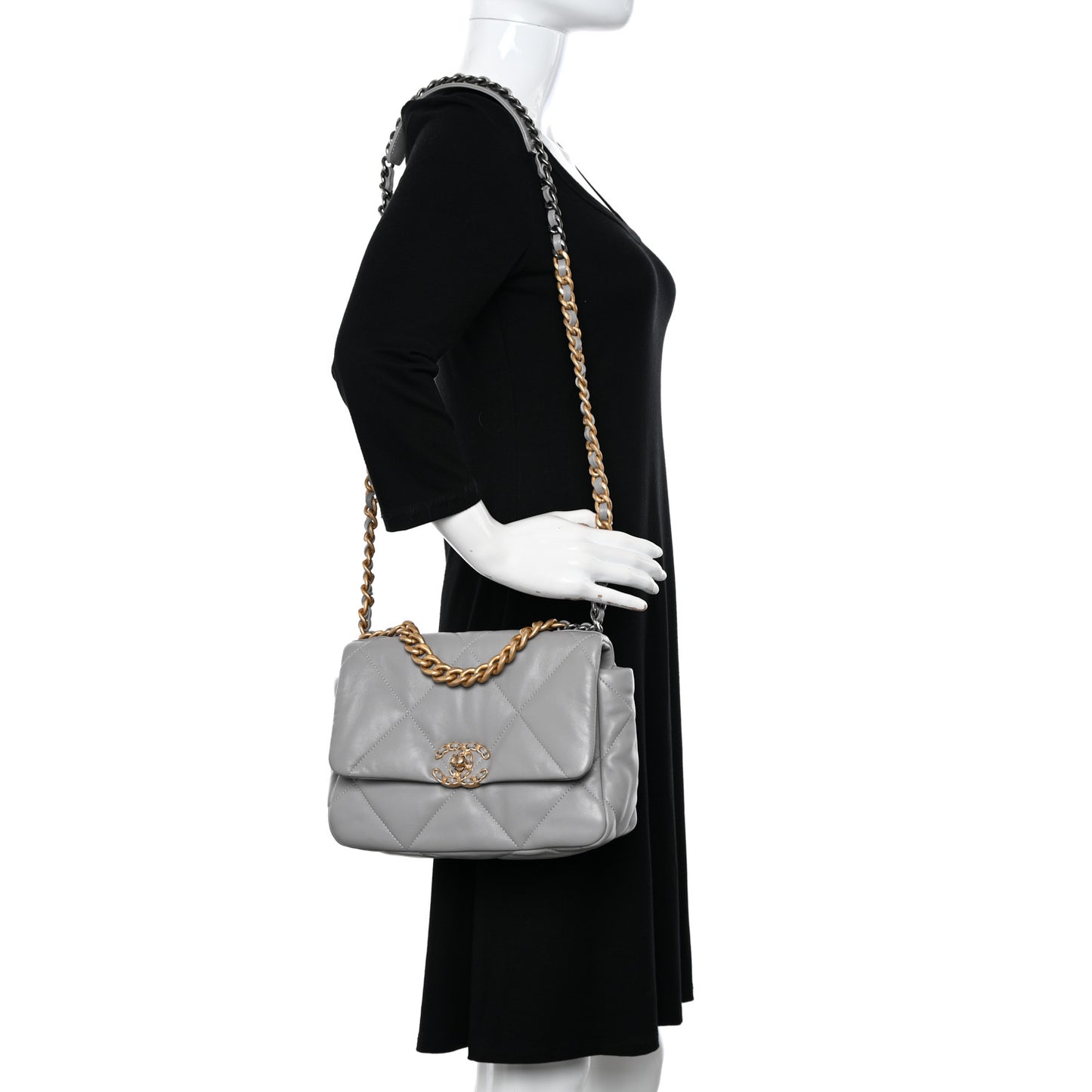 Lambskin Quilted Medium Chanel 19 Flap Grey