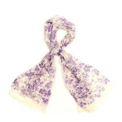 Gucci Modal Cotton Herbarium Print Scarf Ivory Purple 1 of 3