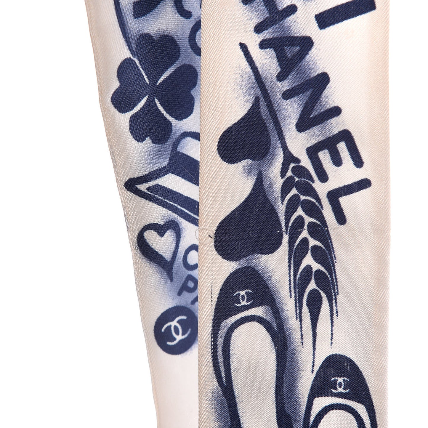 Silk CC Slim Bandeau Scarf White Blue