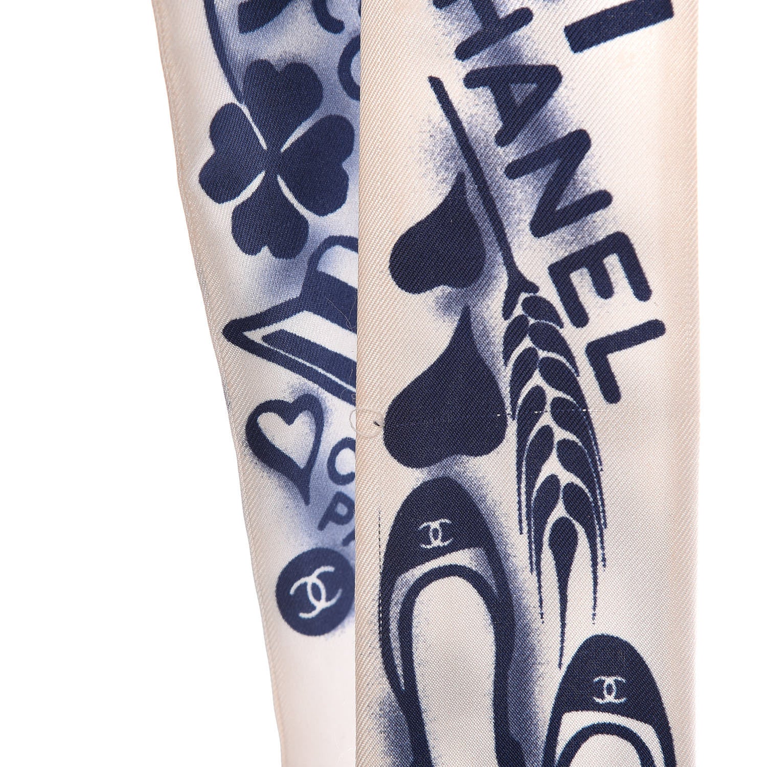 Chanel Silk CC Slim Bandeau Scarf White Blue 6 of 8