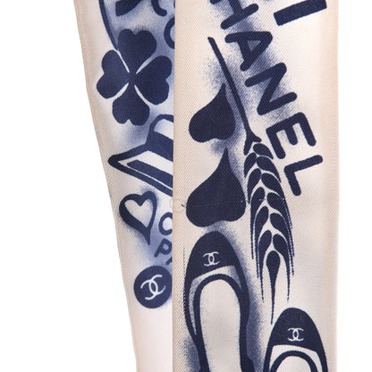 Chanel Silk CC Slim Bandeau Scarf White Blue 6 of 8