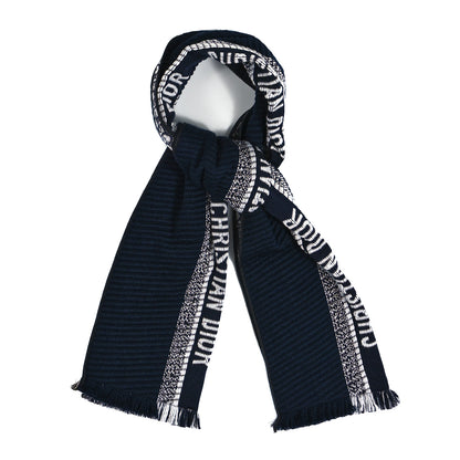 Christian Dior Wool Silk Oblique University Reversible Scarf Navy Blue 1 of 3