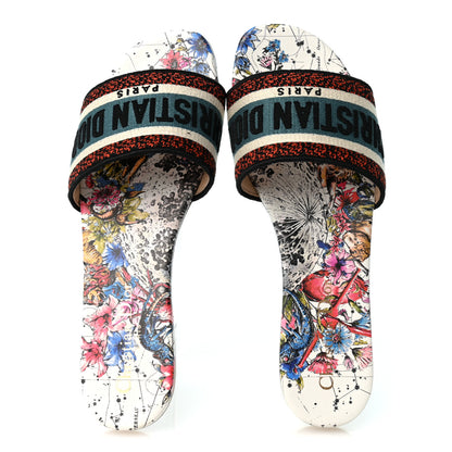 Christian Dior Canvas Embroidered Dway Flat Slide Sandals 37.5 Multicolor 6 of 9