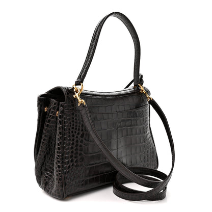 Balenciaga Shiny Calfskin Crocodile Embossed Small Rodeo Top Handle Handbag Espresso 2 of 9