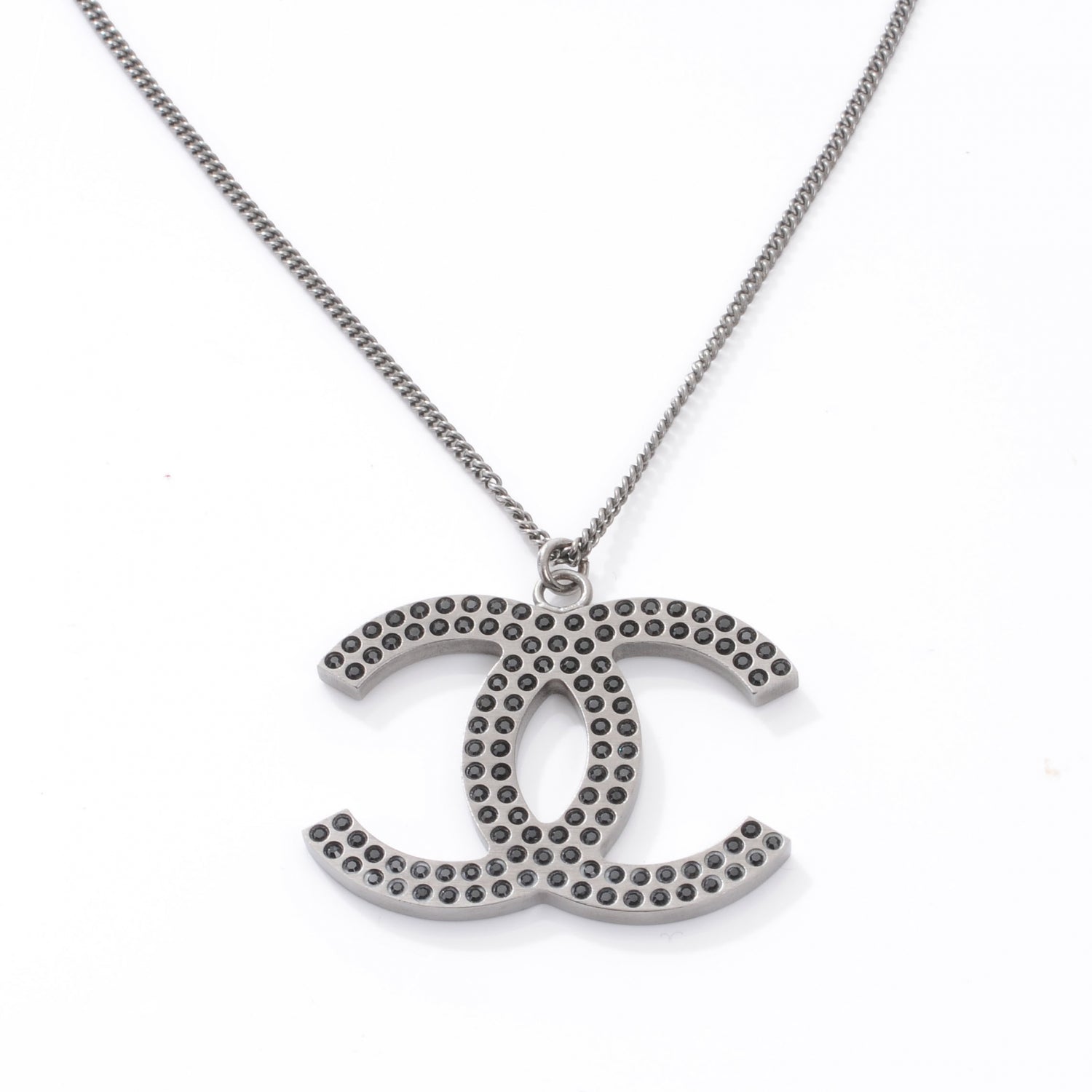 Chanel Crystal Large CC Necklace Silver Black 1 of 6