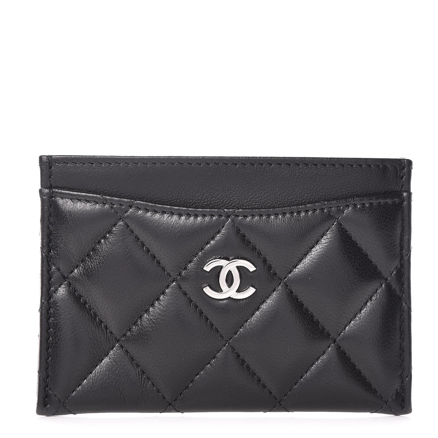 Lambskin Quilted Card Holder Black