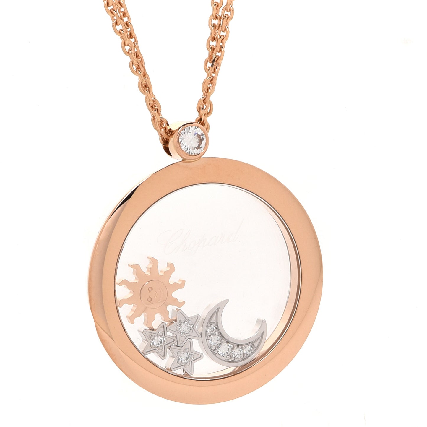 18K Rose White Gold Diamond Happy Diamond Sun Moon Stars Double Chain Pendant Necklace