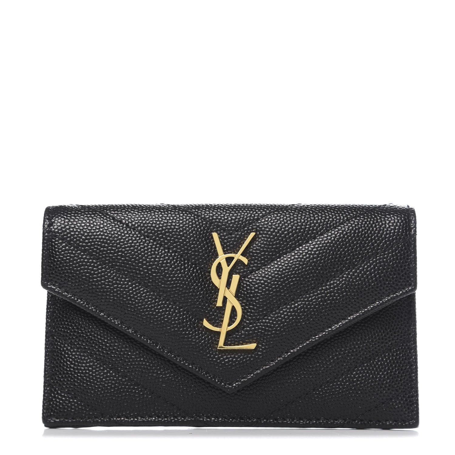 Saint Laurent Grain De Poudre Matelasse Chevron Monogram Compact Wallet Black 1 of 7