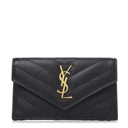 Saint Laurent Grain De Poudre Matelasse Chevron Monogram Compact Wallet Black 1 of 7