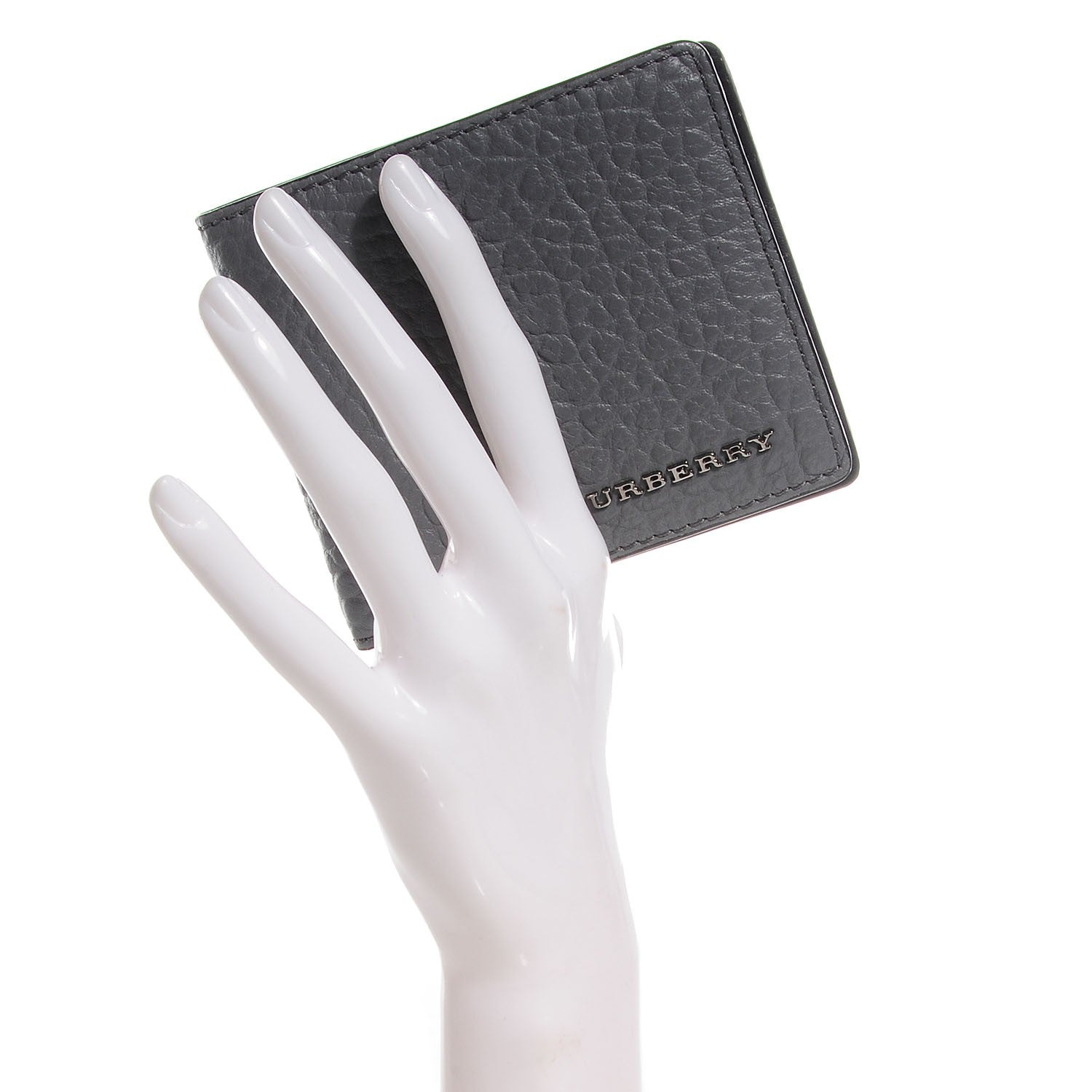 Burberry Signature Grain Leather Folding Wallet Stone Grey 2 of 8