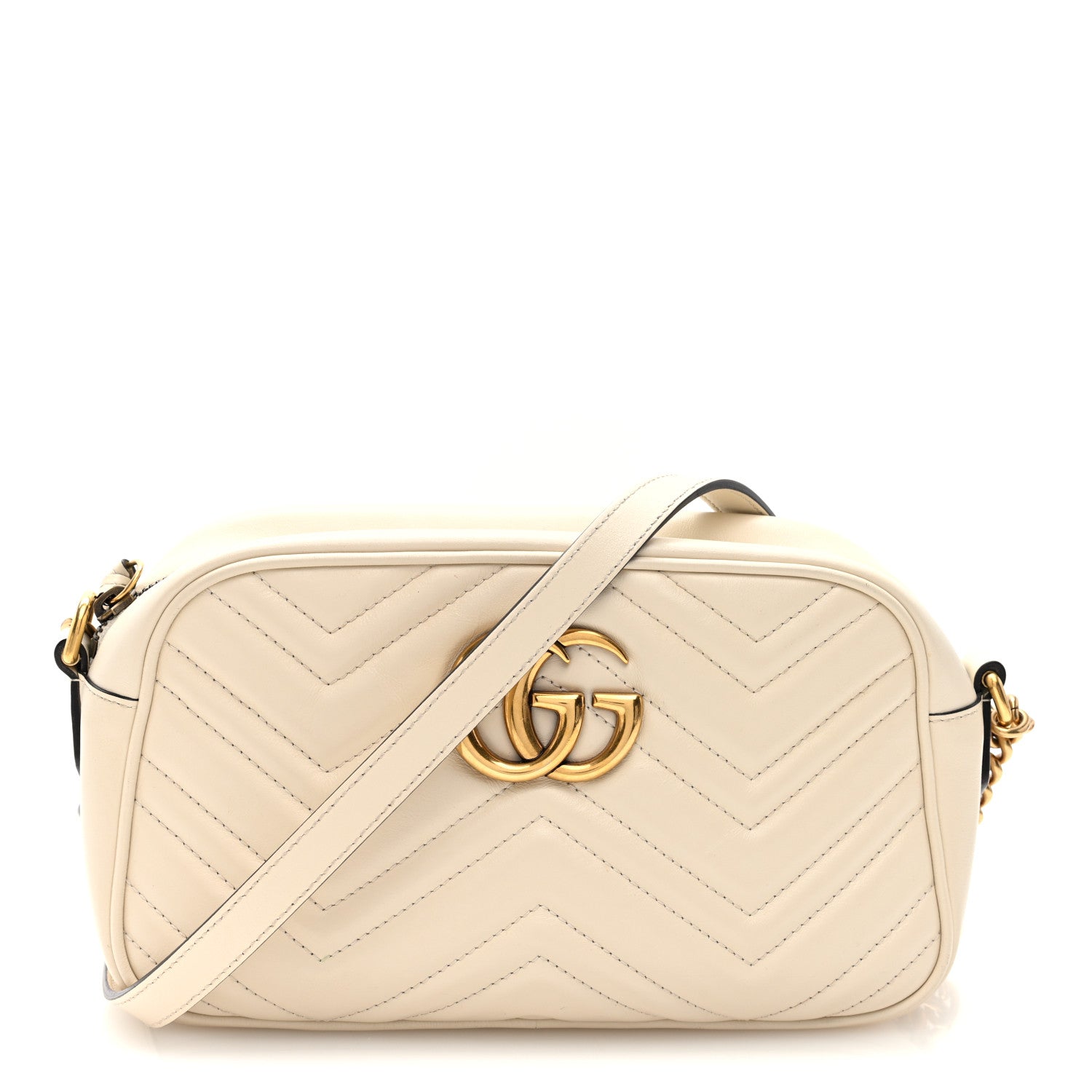 Gucci Calfskin Matelasse Small GG Marmont Chain Shoulder Bag White 1 of 10