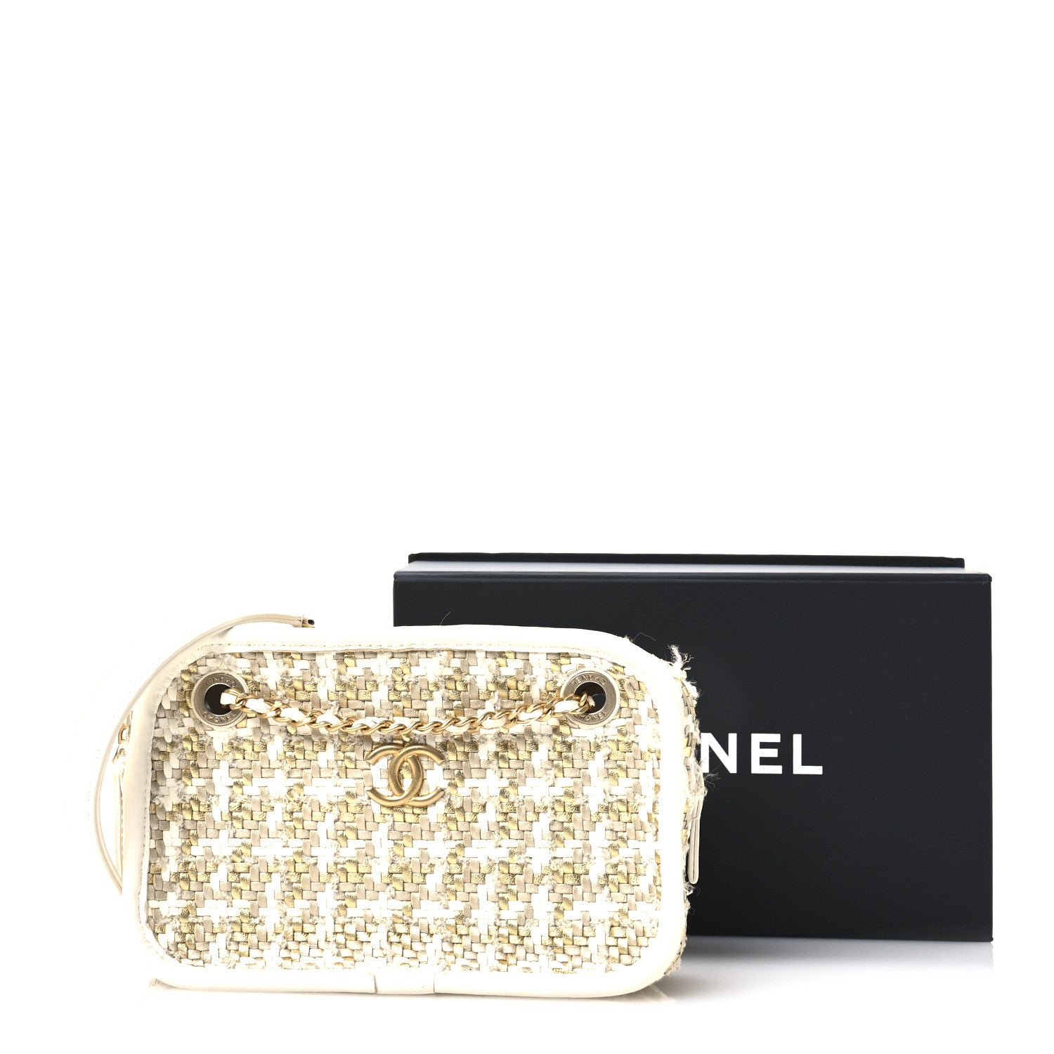 Chanel Metallic Lambskin Viscose Woven Small Camera Case White Gold 12 of 12